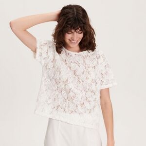 Guess Sheer Cream Crochet Floral Lace Boxy Top - Size Large Womens Blouse
